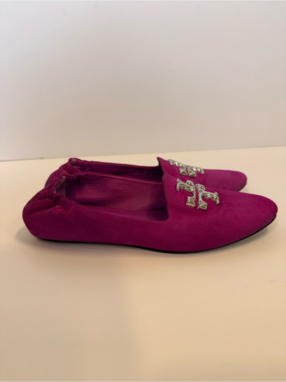 Tory Burch Eleanor Loafer Suede Fuchsia Pink Flats Size 7.5 - Picture 6 of 11